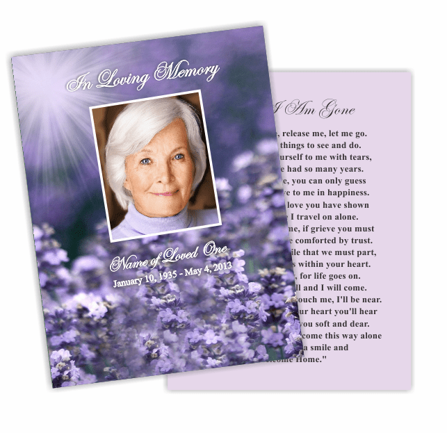 Lilac Small Memorial Card Template - The Funeral Program Site