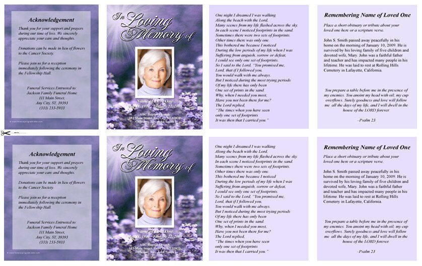 Lilac Small Memorial Card Template - The Funeral Program Site