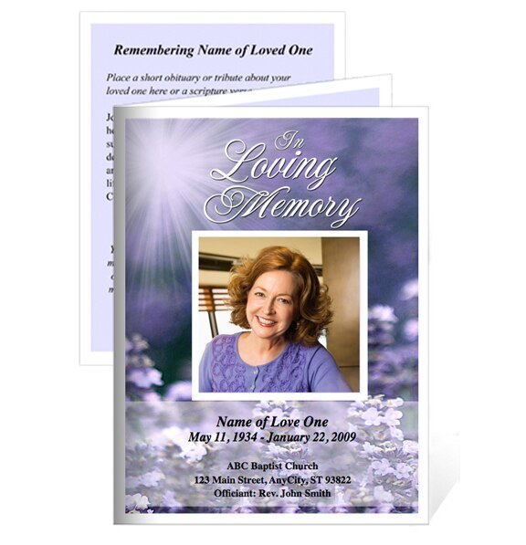 Lilac Small Memorial Card Template - The Funeral Program Site