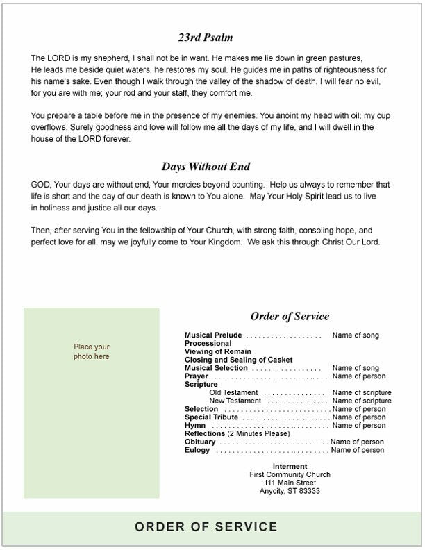 Lily 8 - Sided Graduated Bottom Fold Template - The Funeral Program Site