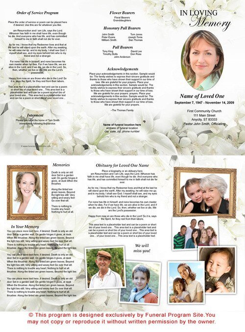 Lily Tri Fold Funeral Brochure Template - The Funeral Program Site