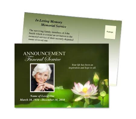 Lotus Funeral Announcement Template - The Funeral Program Site