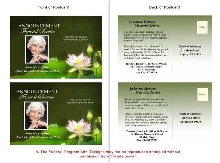 Lotus Funeral Announcement Template - The Funeral Program Site