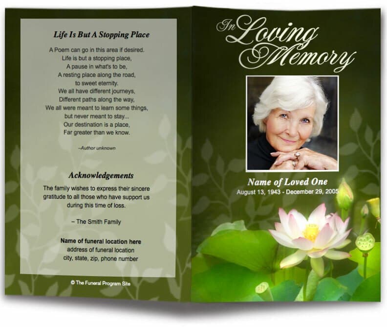 Lotus Funeral Program Template - The Funeral Program Site