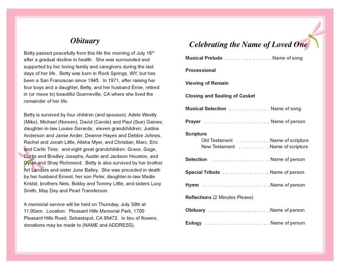 Magnolia Funeral Program Template - The Funeral Program Site