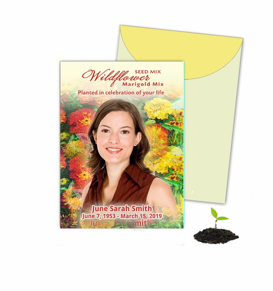 Marigold Personalized Memorial Seed Packet (Pack of 10) - The Funeral Program Site