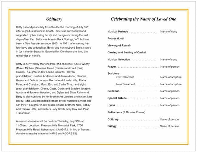 Memory Funeral Program Template - The Funeral Program Site