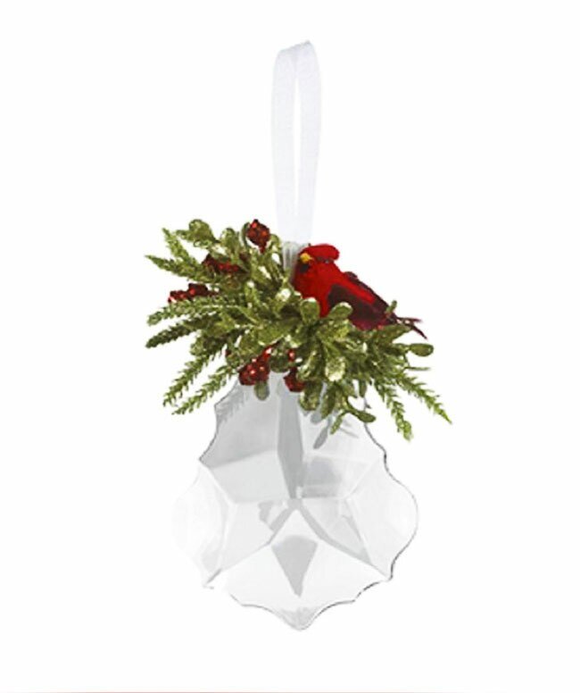 Mistletoe Cardinal Acrylic Sparkling Ornament - The Funeral Program Site