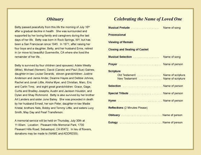 Musical Funeral Program Template - The Funeral Program Site