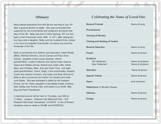 Names Funeral Program Template - The Funeral Program Site