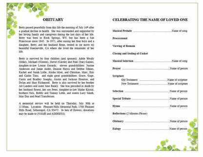 Nature Funeral Program Template - The Funeral Program Site