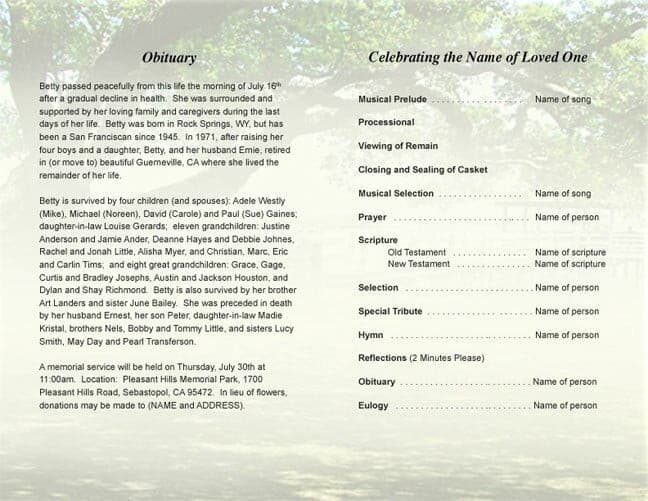 Oakridge Funeral Program Template - The Funeral Program Site