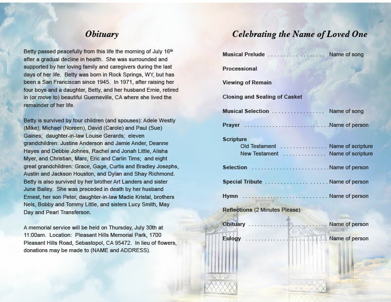 Open Arms Funeral Program Template - The Funeral Program Site