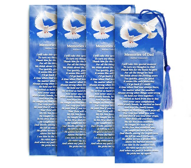 Pair of Doves Memorial Bookmark Done For you Design & Print (Pack of 50) - The Funeral Program Site