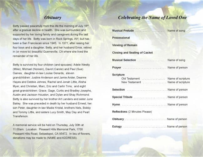 Paradise Funeral Program Template - The Funeral Program Site