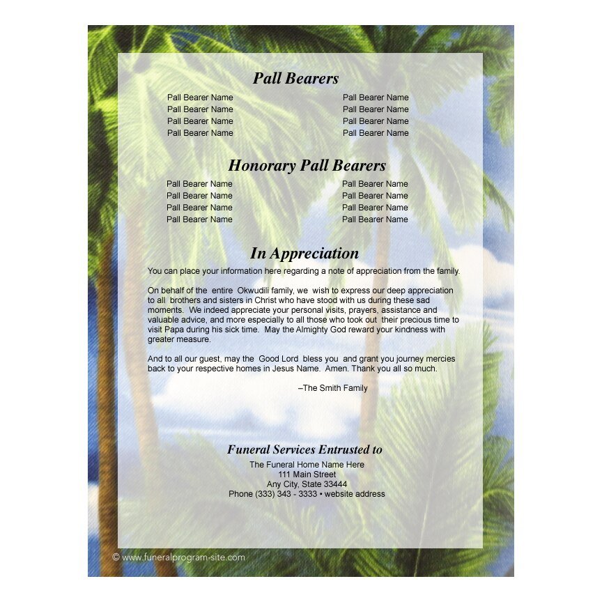 Paradise Small Memorial Card Template - The Funeral Program Site