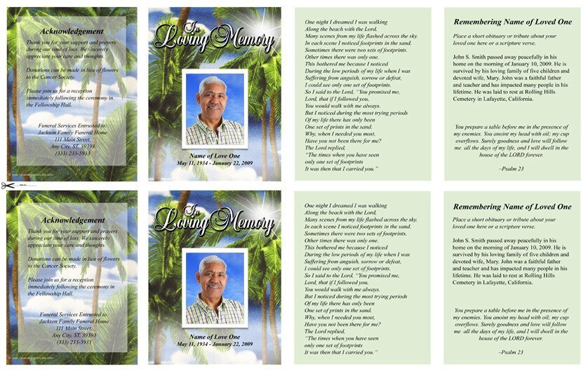 Paradise Small Memorial Card Template - The Funeral Program Site