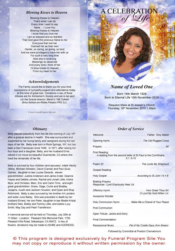 Pathway A4 Funeral Order of Service Template - The Funeral Program Site