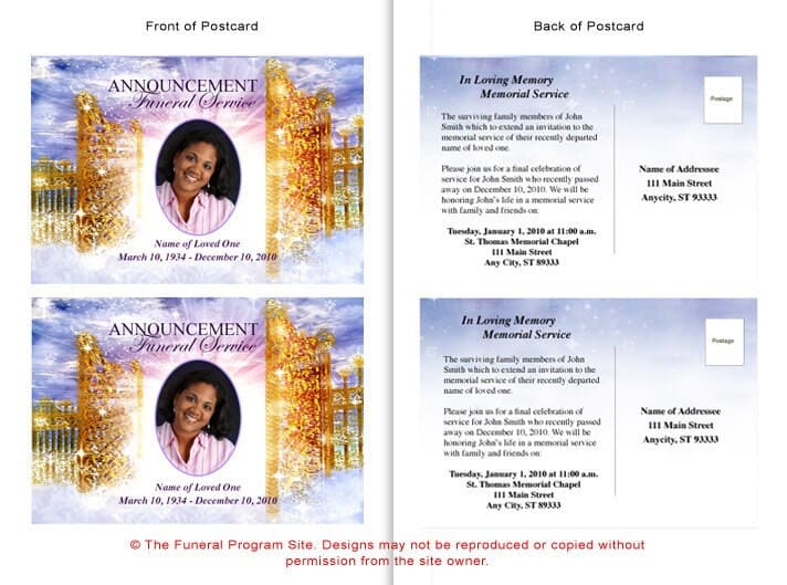 Pathway Funeral Announcement Postcard Template - The Funeral Program Site