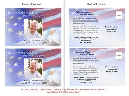 Patriot Funeral Announcement Postcard Template - The Funeral Program Site