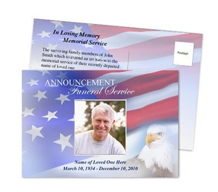 Patriot Funeral Announcement Postcard Template - The Funeral Program Site