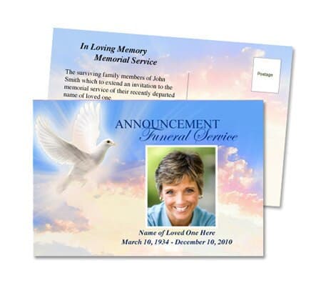 Peace Funeral Announcement Postcard Template - The Funeral Program Site