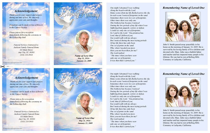 Peace Small Memorial Card Template - The Funeral Program Site