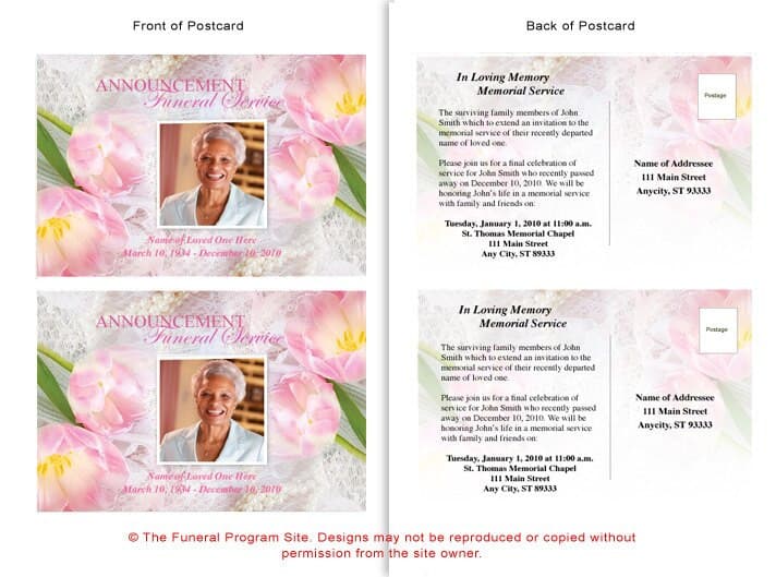 Pearls Funeral Announcement Postcard Template - The Funeral Program Site