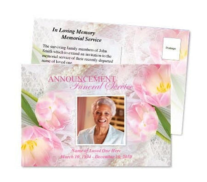 Pearls Funeral Announcement Postcard Template - The Funeral Program Site