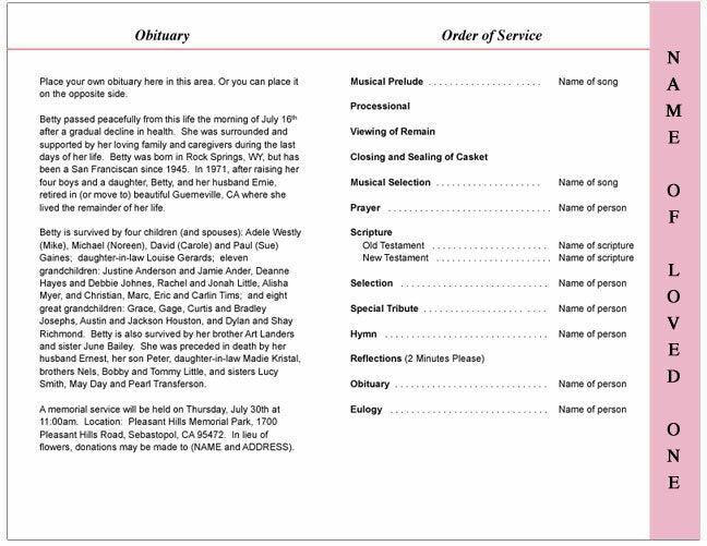 Pearls Letter 4 - Sided Graduated Funeral Program Template - The Funeral Program Site