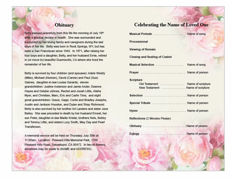 Peonies Funeral Program Template - The Funeral Program Site