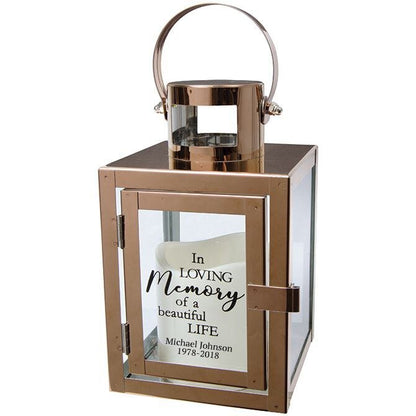 Personalized Beautiful Life Rose Gold Metal Lantern With LED Candle - The Funeral Program Site