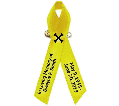 Personalized Bone Cancer Ribbon (Yellow) - Pack of 10 - The Funeral Program Site