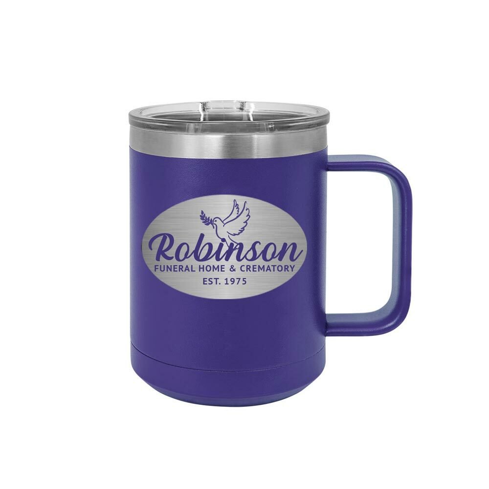 Personalized Funeral Home Stainless Steel Insulated Mug with Slider Lid - The Funeral Program Site