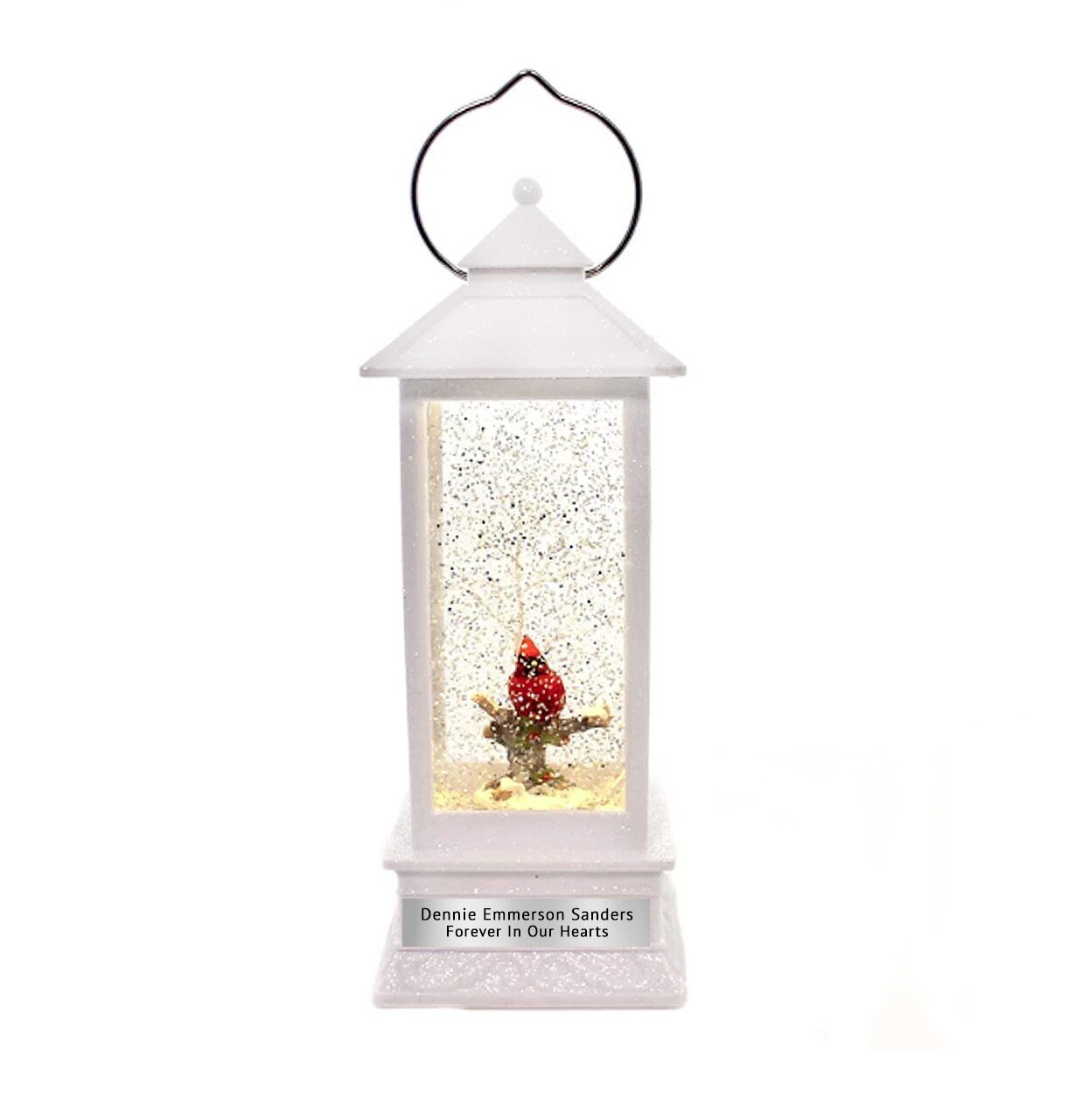 Personalized Memorial Lantern Cardinal with LED Lit Confetti Snow Dome - The Funeral Program Site