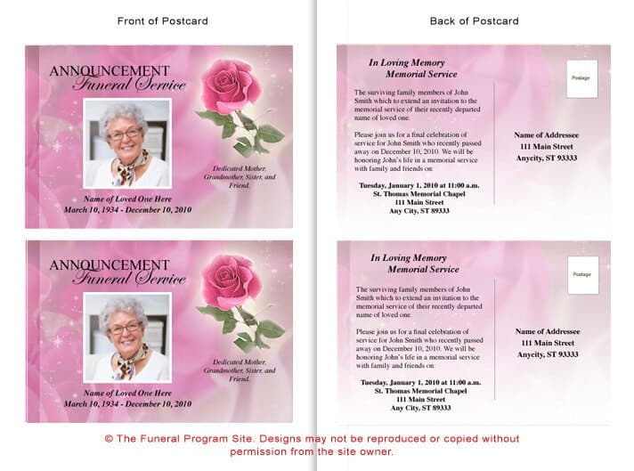 Petals Funeral Announcement Postcard Template - The Funeral Program Site