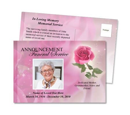 Petals Funeral Announcement Postcard Template - The Funeral Program Site