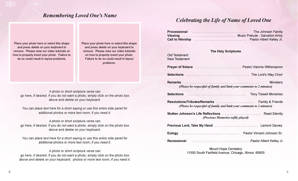 Petals Funeral Booklet Template - The Funeral Program Site