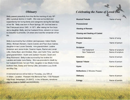 Pheasant Funeral Program Template - The Funeral Program Site