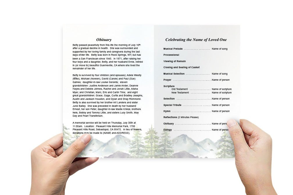 Pinetrees Online Funeral Program Template - The Funeral Program Site