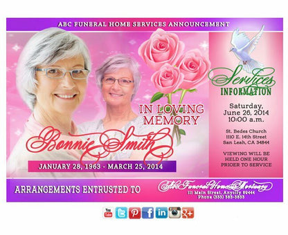 Pink Petals Custom Social Media Announcement - The Funeral Program Site