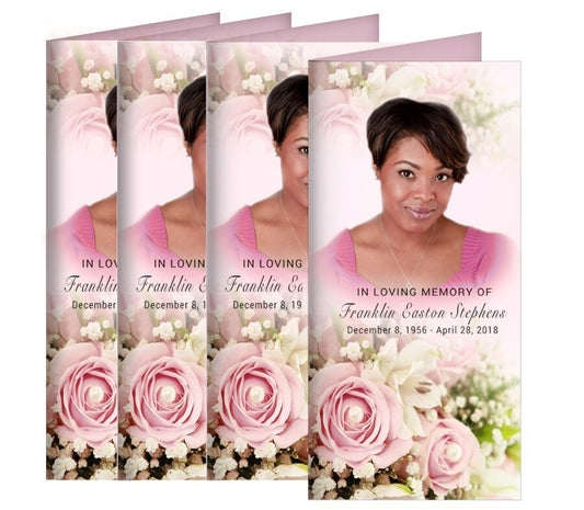 Pink Roses Long Fold Program Design & Print (Pack of 50) - The Funeral Program Site