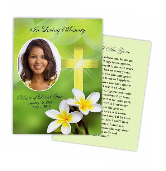 Plumeria Small Memorial Card Template - The Funeral Program Site