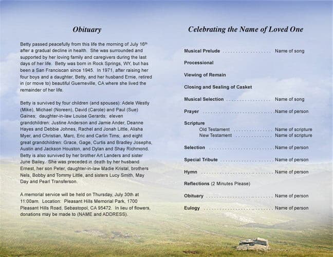 Prairie Funeral Program Template - The Funeral Program Site