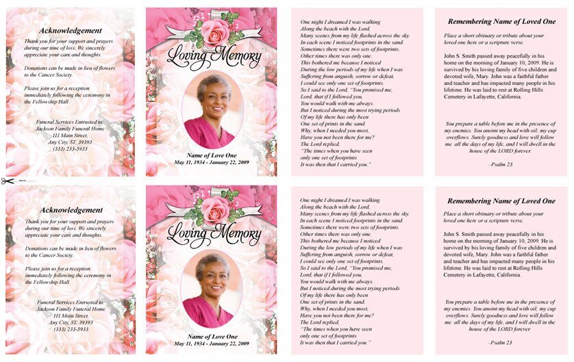 Precious Small Memorial Card Template - The Funeral Program Site