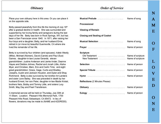 Princess 4 - Sided Graduated Funeral Program Template - The Funeral Program Site