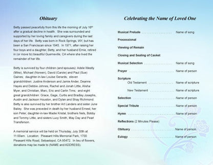 Princess Funeral Program Template - The Funeral Program Site