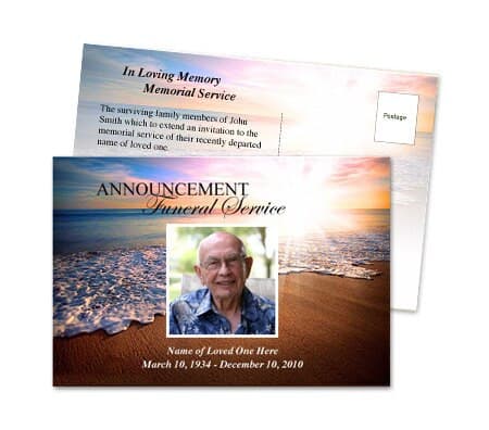 Radiance Funeral Announcement Postcard Template - The Funeral Program Site