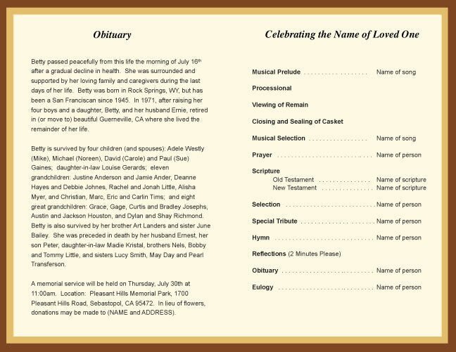 Radiance Funeral Program Template - The Funeral Program Site