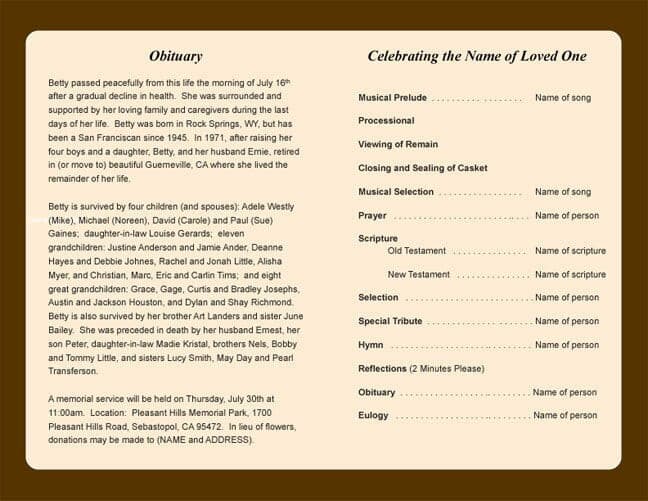 Ranch Funeral Program Template - The Funeral Program Site